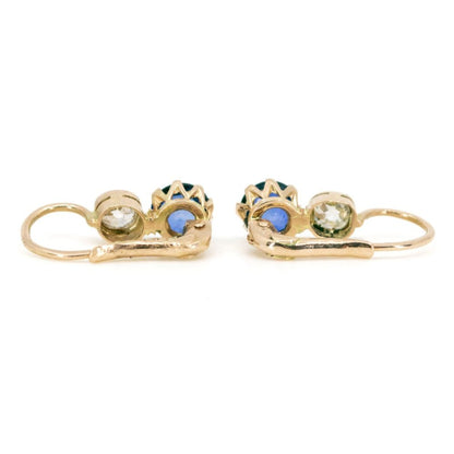 Sapphire and Old Mine Cut Diamond Gold Earrings