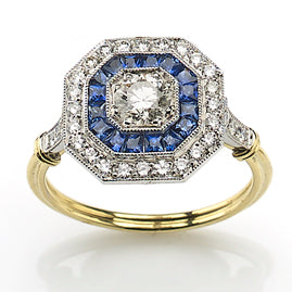 Sapphire and diamond target cluster ring