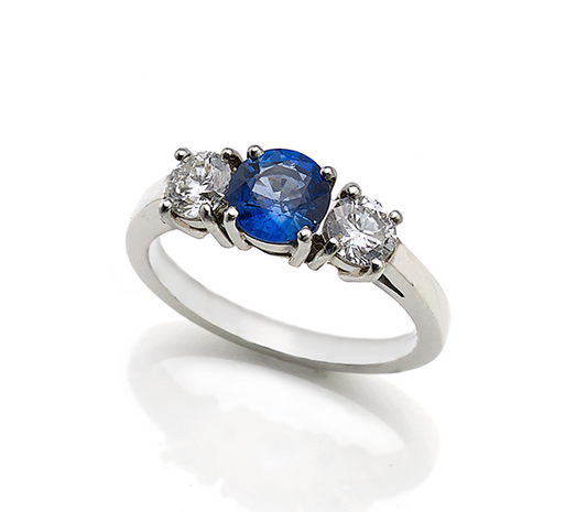 Sapphire and diamond three stone ring