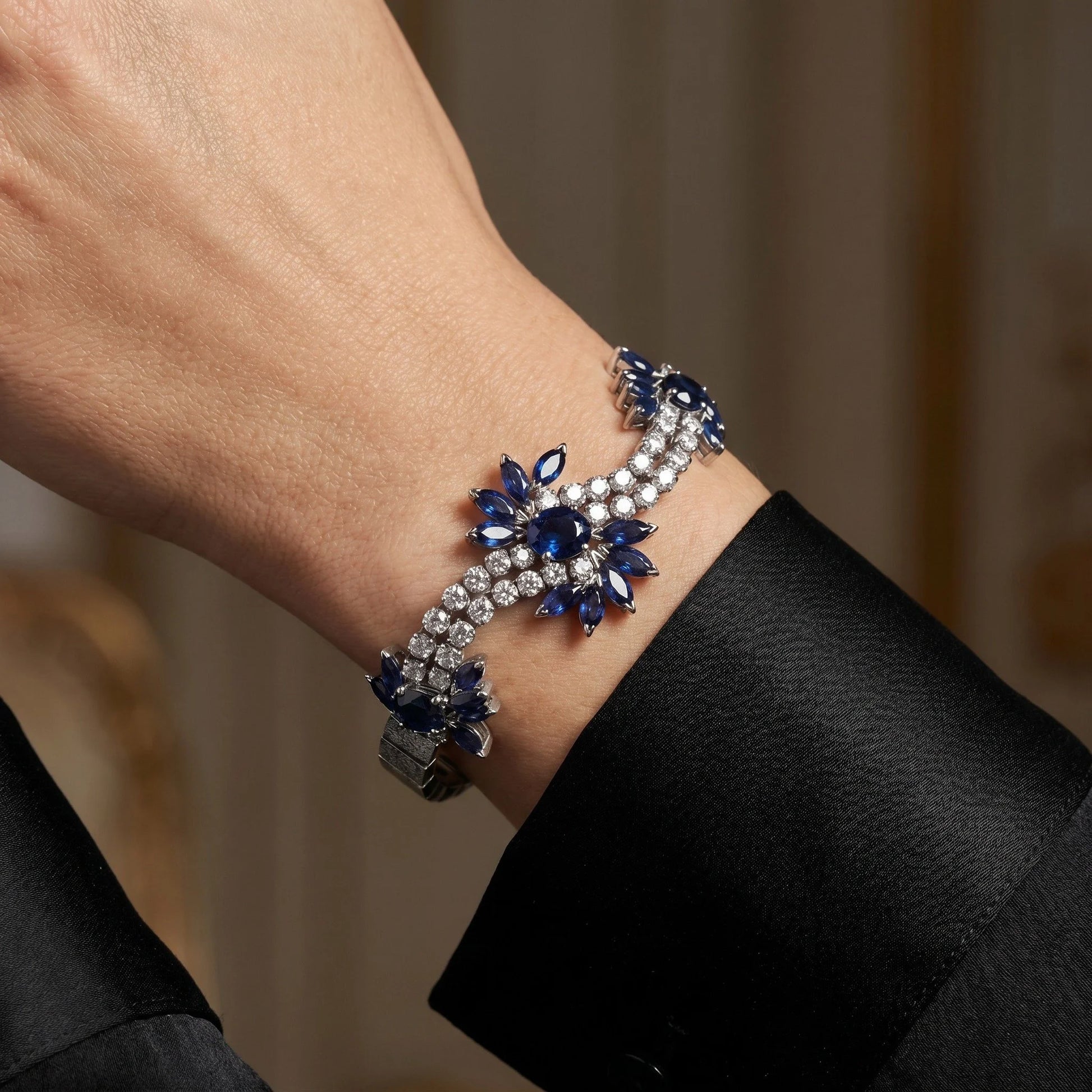 Vintage 18KT White Gold Sapphire and Diamond Bracelet