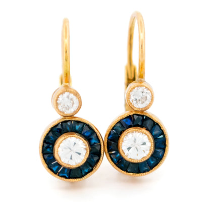 Vintage Diamond Sapphire Yellow Gold Target Earrings 16563-5220