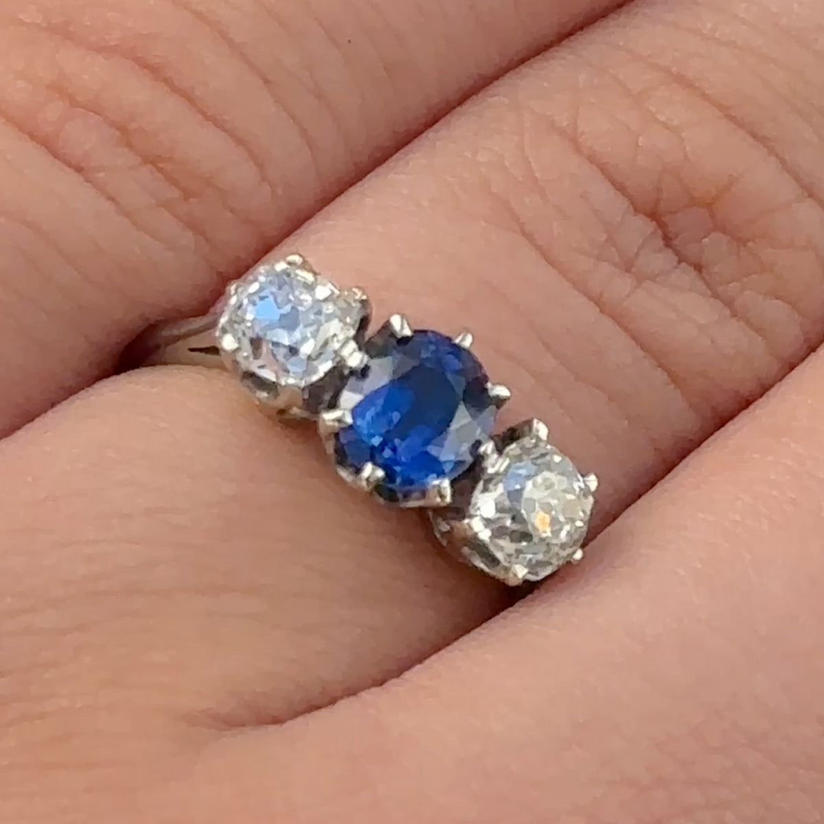 Ceylon Sapphire Diamond 3 Stone Ring