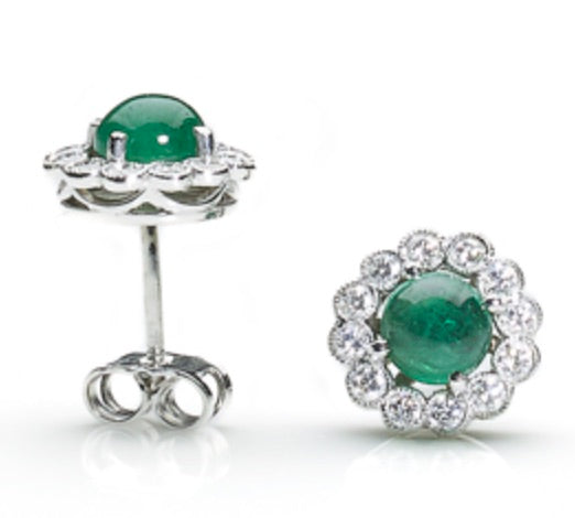 round emerald and diamond cluster earrings studs