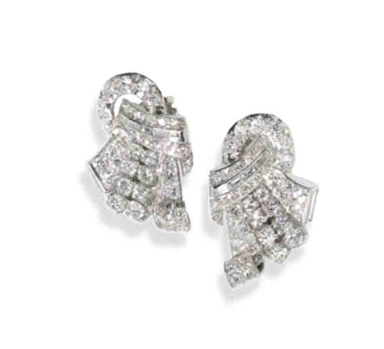 Vintage Diamond Earrings, 18ct White Gold clip style
