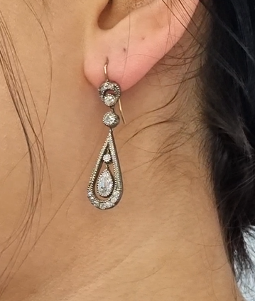 Antique late Victorian diamond drop earrings in silver