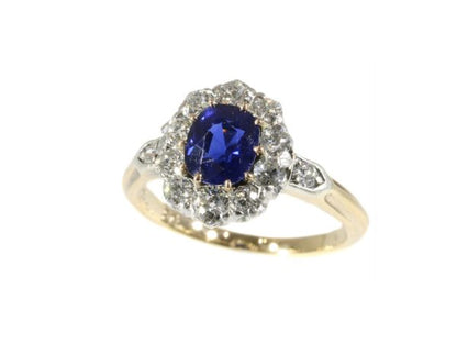 Engagement Antique Victorian Burma Sapphire Diamond Cluster Ring