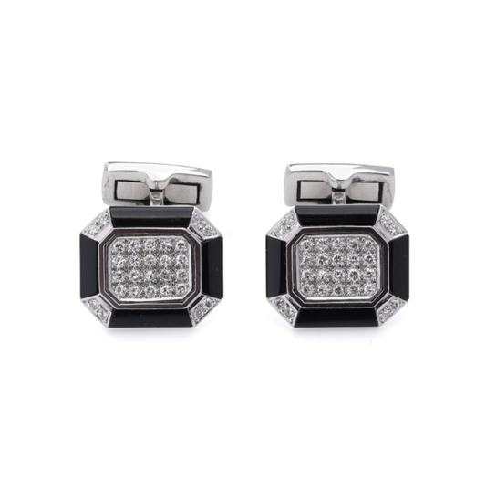 Onyx and Diamond Cufflinks in 18ct White Gold