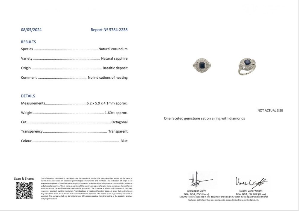 Sapphire and diamond ring in platinum.