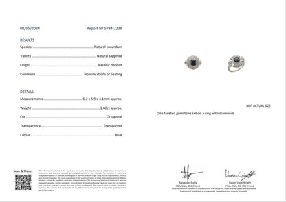 Sapphire and diamond ring in platinum.