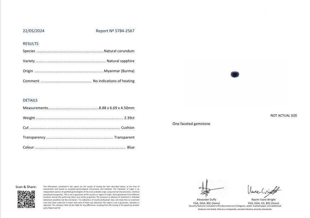 Certified 2.39ct Natural No Heat Burma Sapphire and Baguette Diamond Three Stone Engagement Ring in Platinum