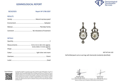 Victorian Antique Natural Pearl and Diamond Drop Earrings