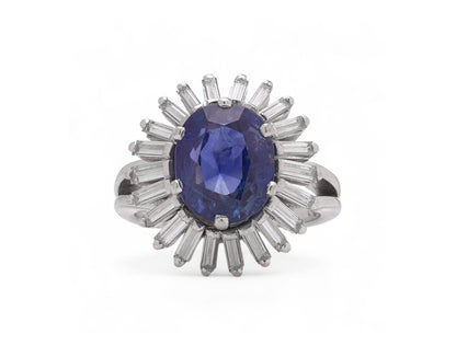 Art Deco style 18kt White Gold 2.30 ct. Sapphire and Diamond Cluster Dress Ring