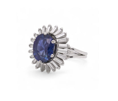 Art Deco style 18kt White Gold 2.30 ct. Sapphire and Diamond Cluster Dress Ring