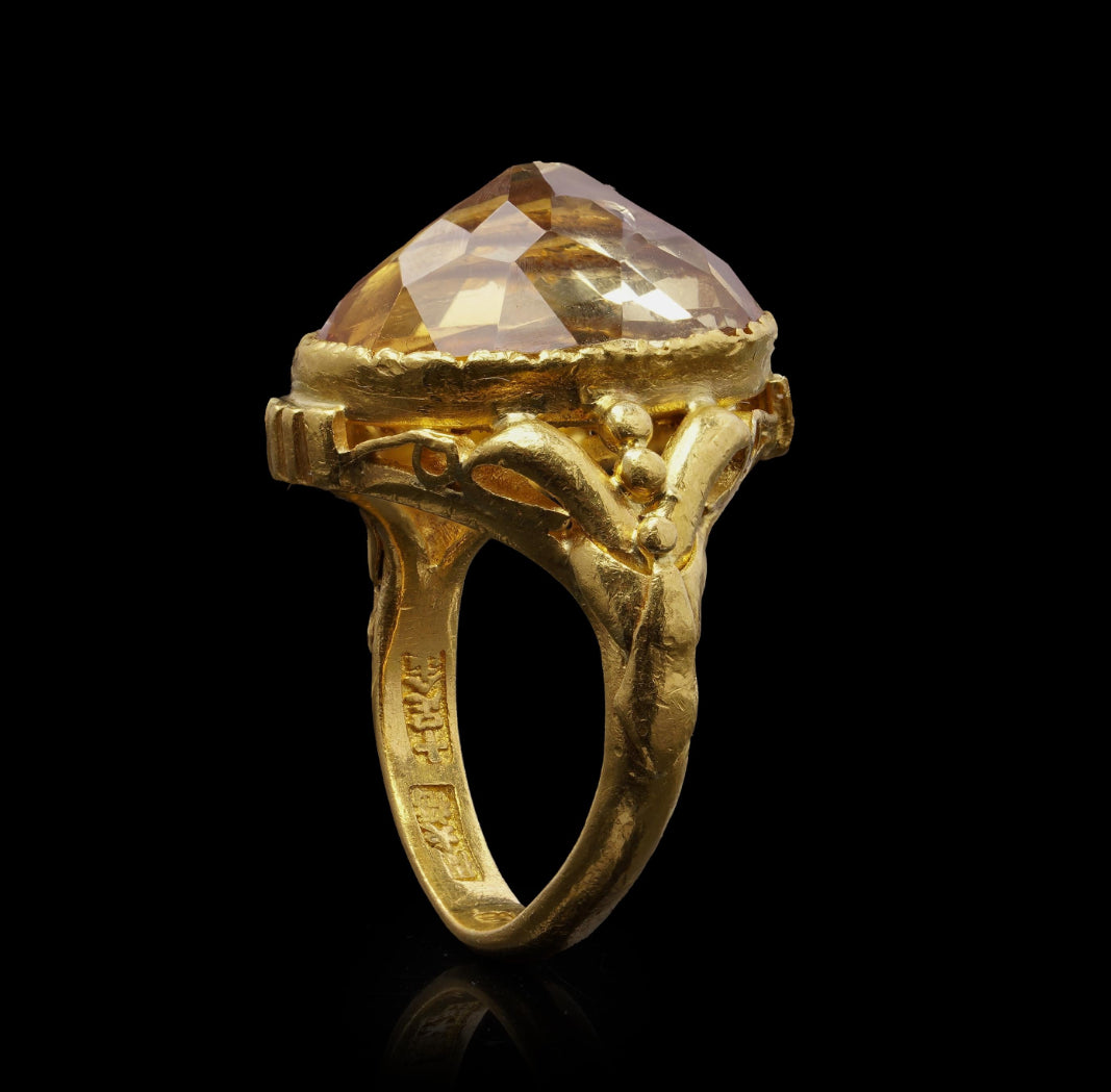 Chinese 7.30ct Oval Citrine Solitaire Statement Ring in 12ct Yellow Gold