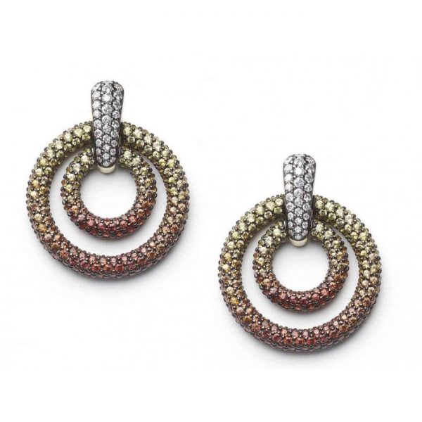 Shaded Orange To Yellow Sapphire Hoop Earrings