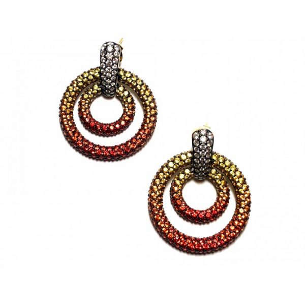 Shaded Orange and Yellow Sapphire Hoop Earrings