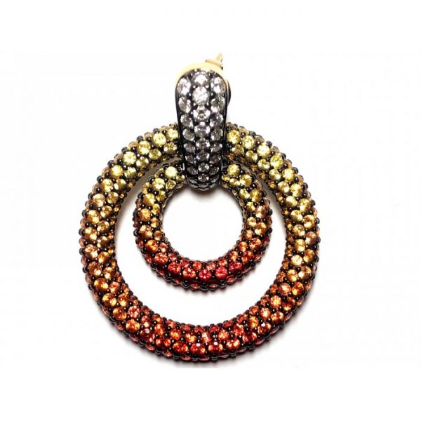 Shaded Orange To Yellow Sapphire Hoop Earrings