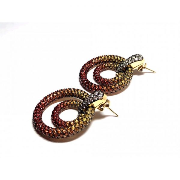 Shaded Orange and Yellow Sapphire Hoop Earrings
