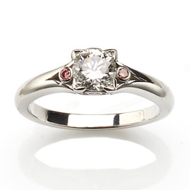 Single Stone Diamond Platinum Ring with Pink Sapphire Shoulders
