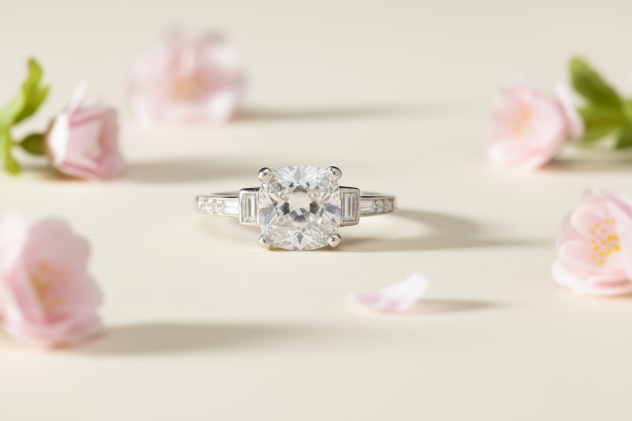 Single stone Art Deco diamond engagement ring old mine cut 