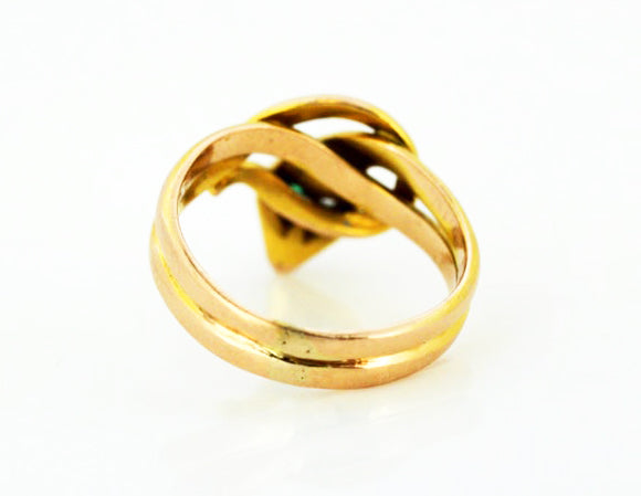 1950's Vintage Snake Ring, with Diamonds and Emerald, 14ct Yellow Gold