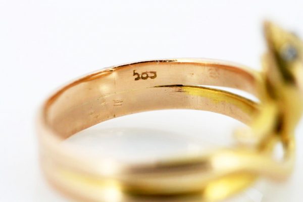 1950's Vintage Snake Ring, with Diamonds and Emerald, 14ct Yellow Gold