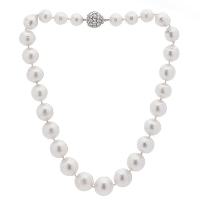 South Sea Pearl Necklace with Diamond Set 18ct White Gold Ball Clasp, 3.46 carats