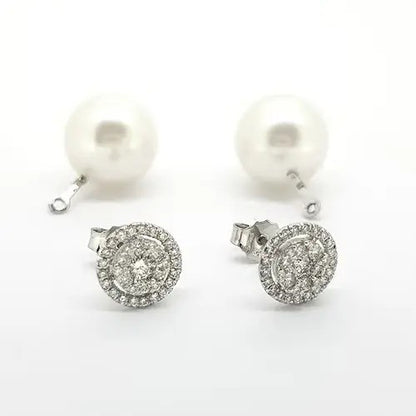 South Sea Pearl Drop and Detachable 0.85ct Diamond Cluster Stud Earrings