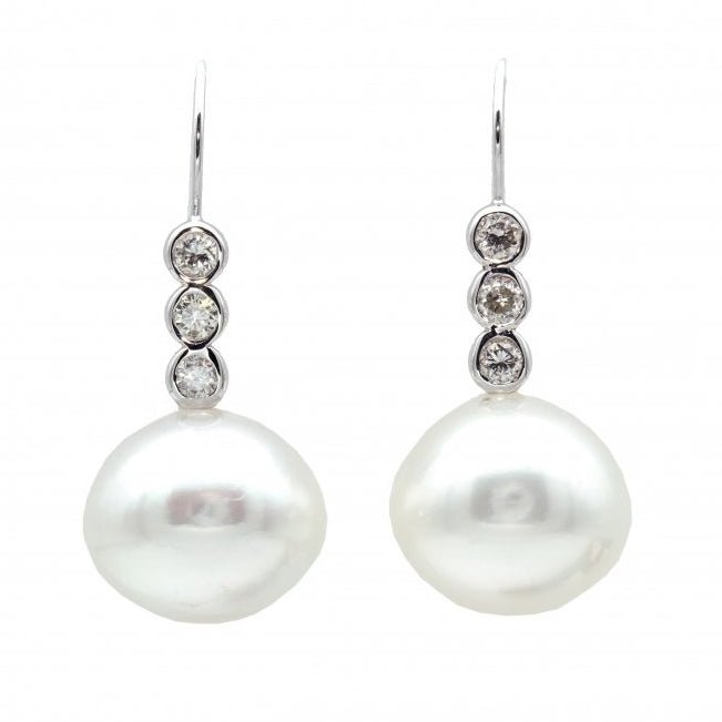 South Sea Pearl and Diamond Drop Earrings