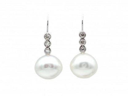 South Sea Pearl and Diamond Drop Earrings