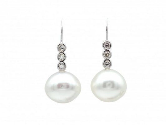 South Sea Pearl and Diamond Drop Earrings