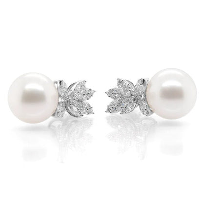 South Sea Pearl and Diamond Cluster Drop Earrings