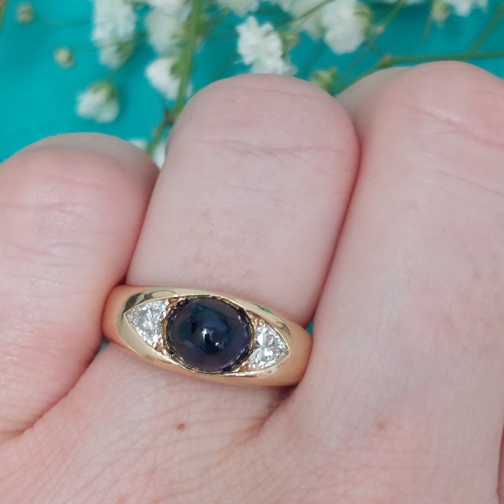 Sugarloaf Sapphire and Heart Shape Diamond Ring