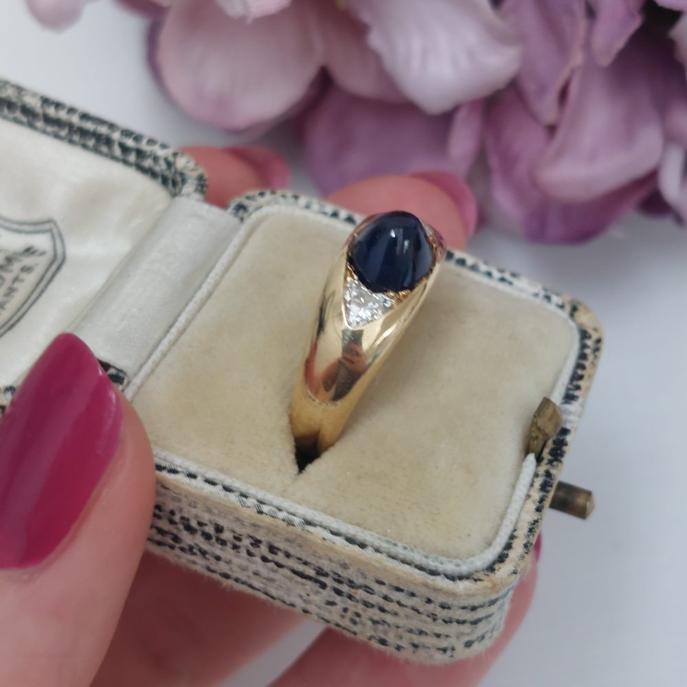 Sugarloaf Sapphire and Heart Shape Diamond Ring