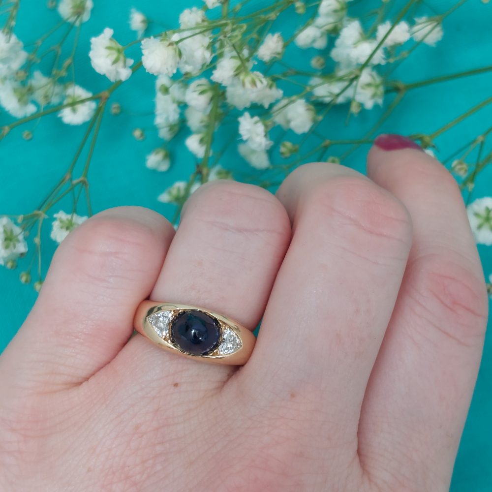 Sugarloaf Sapphire and Heart Shape Diamond Ring