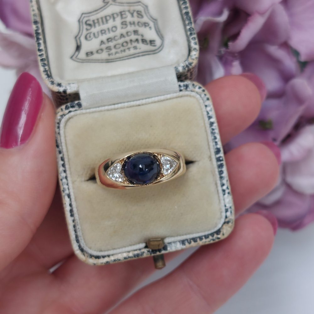 Sugarloaf Sapphire and Heart Shape Diamond Ring