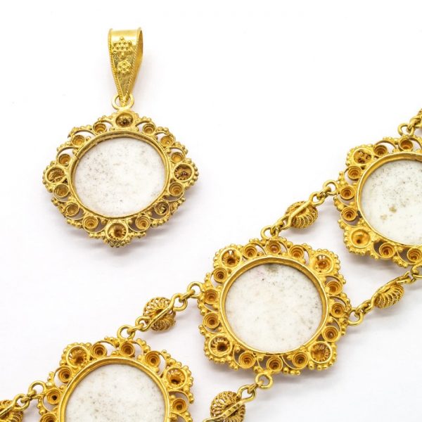 Swiss Enamel Cannetille Cupid and Cherub Bracelet and Pendant Suite