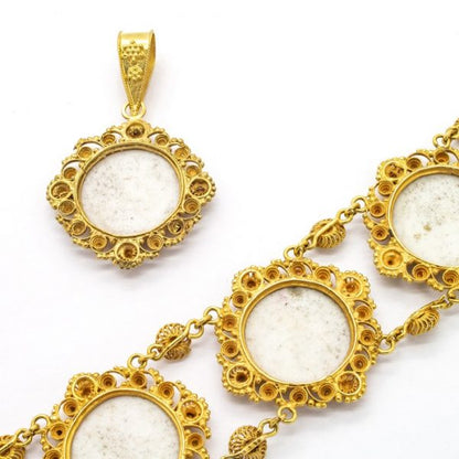 Swiss Enamel Cannetille Cupid and Cherub Bracelet and Pendant Suite