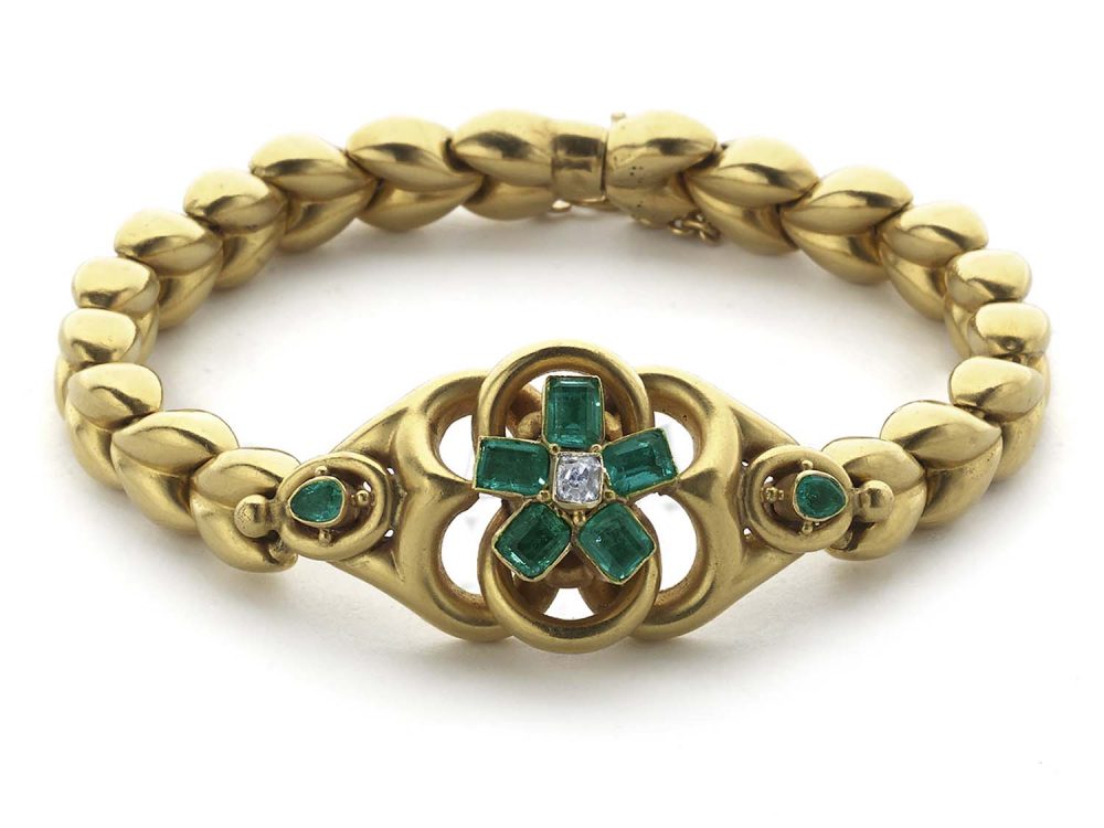 Antique Victorian Emerald Diamond Gold Bracelet