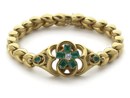 Antique Victorian Emerald Diamond Gold Bracelet