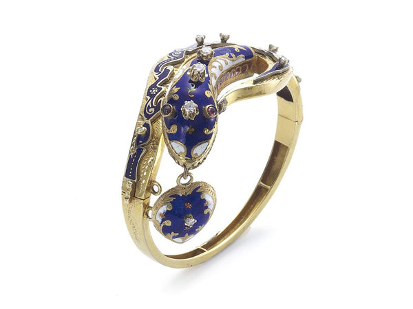 Vintage Gold Enamel Snake Bangle