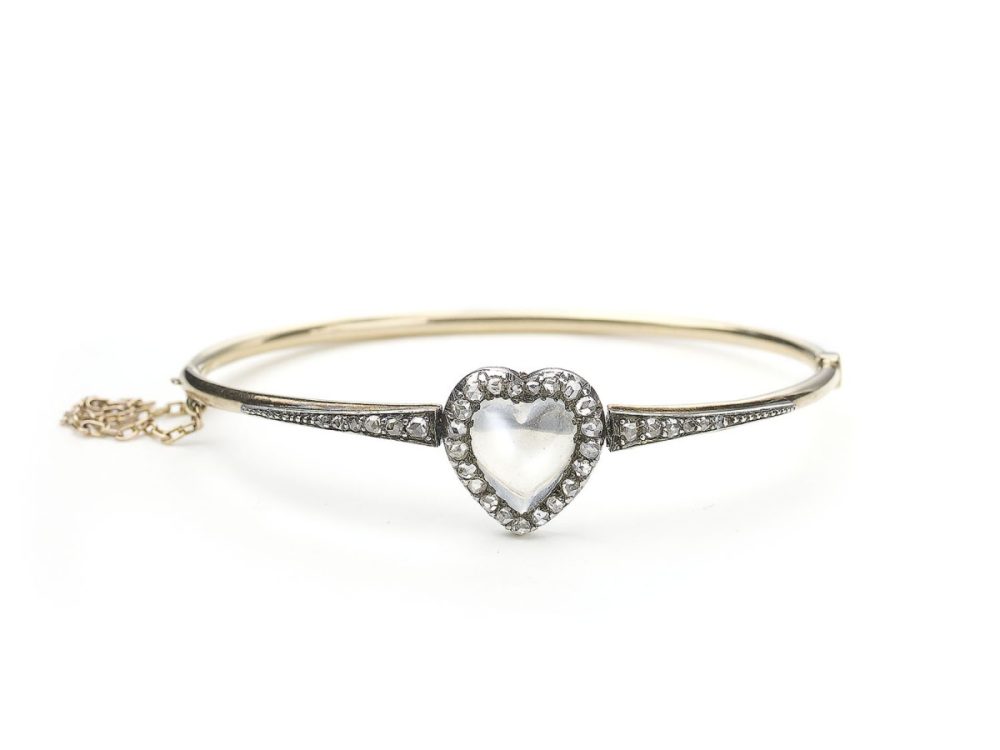 Antique Victorian Moonstone & Diamond Heart Bangle