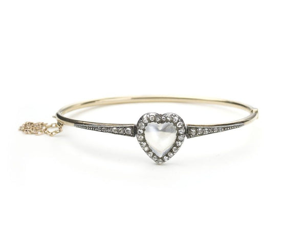 Antique Victorian Moonstone & Diamond Heart Bangle