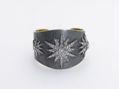 Diamond Silver Gold Stars Cuff Bangle Bracelet