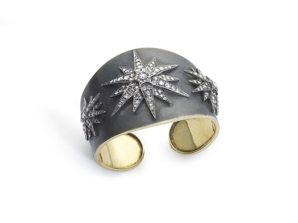 Diamond Silver Gold Stars Cuff Bangle Bracelet