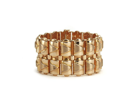 Vintage Wide Rose and Yellow Gold Bracelet