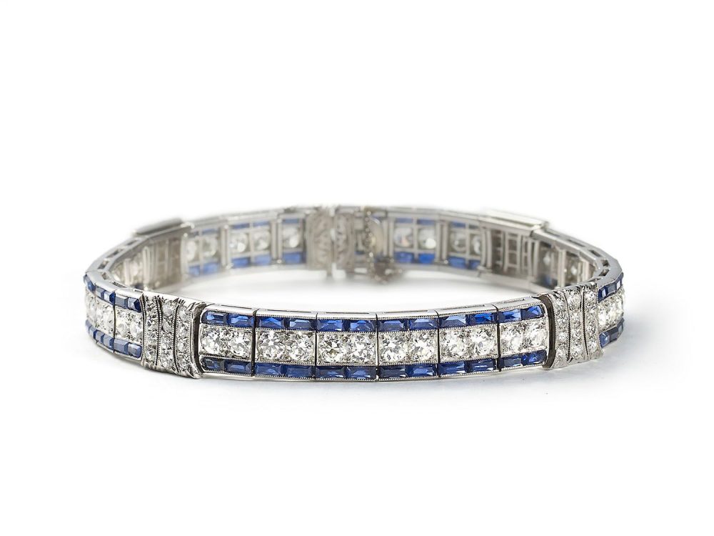 1930s Art Deco Sapphire Diamond Platinum Line Bracelet