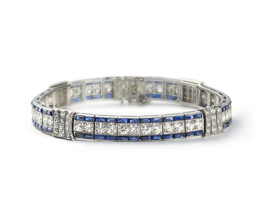 1930s Art Deco Sapphire Diamond Platinum Line Bracelet