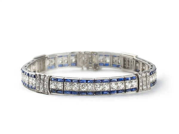 1930s Art Deco Sapphire Diamond Platinum Line Bracelet