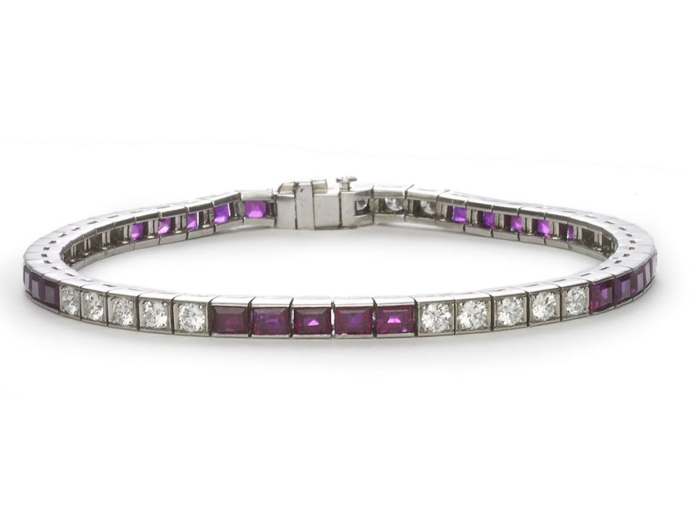 Ruby Diamond Platinum Line Bracelet